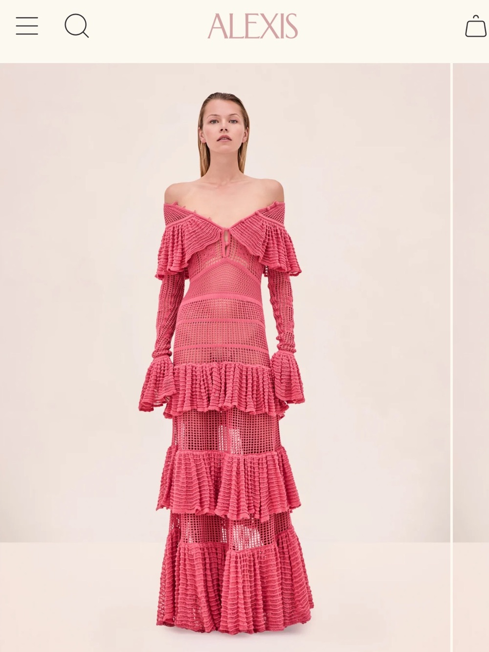 Alexis Strapless Crochet Maxi Dress in Pink